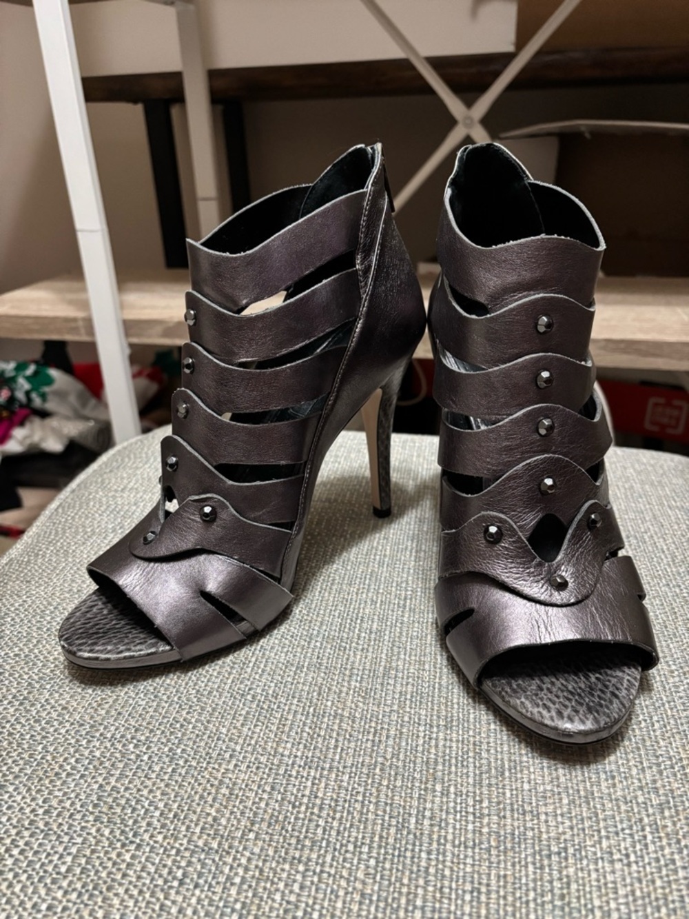 Stunning silver bootie with 4” stiletto heel by White House Black Market, size 9